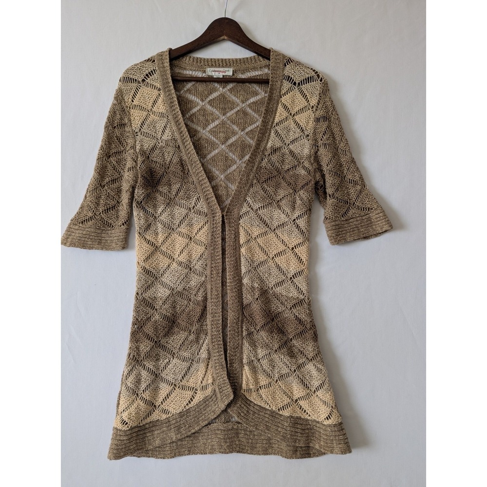Coldwater Creek Womens Brown Ombre Diamond Crochet Open Front Cardigan Sz Small